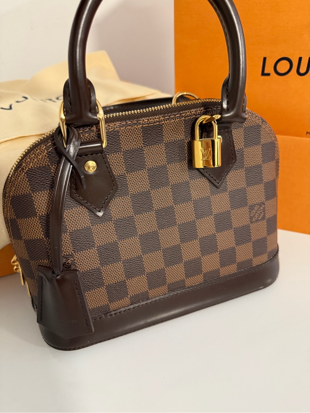 Louis Vuitton Damier Ebene Alma BB Satchel - Dark Brown & Gold - Picture 2 of 10